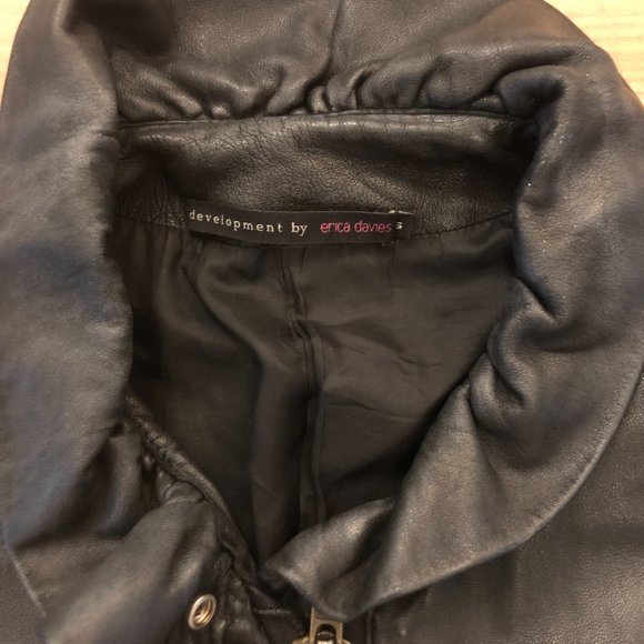 Development By Erica Davies 100% Lambskin Black Leather Bomber Jacket - Picture 2 of 3